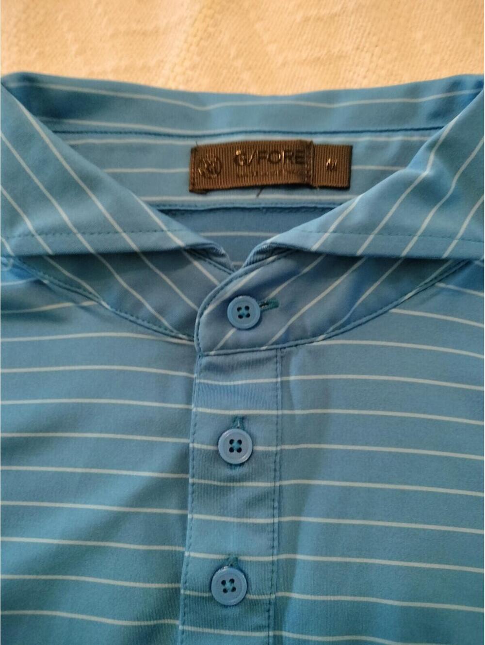 G/FORE Men's Blue Striped Tech Jersey Golf Polo Shirt - Size Medium - Luxury - Picture 9 of 9